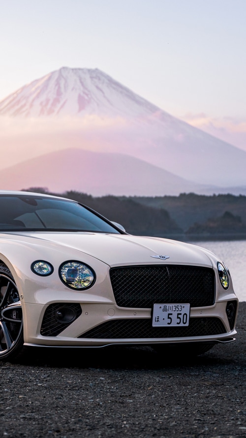 Bentley Continental GT in front of Mount Fuji