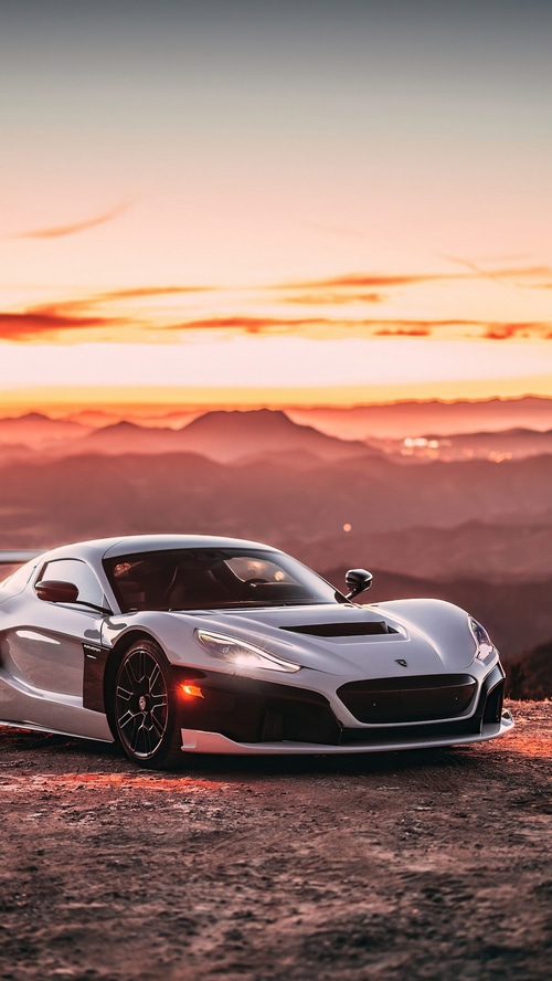 Rimac Nevera electric car at sunset