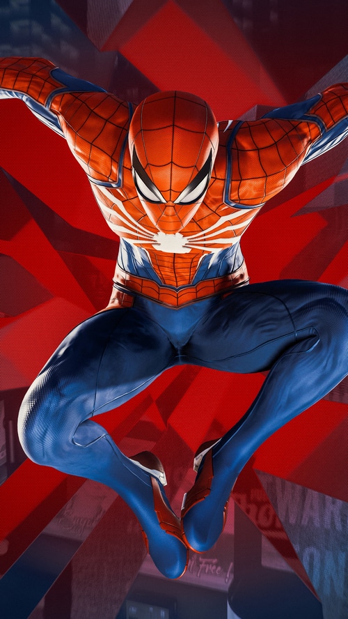 Spider-Man in a dynamic pose against a red background
