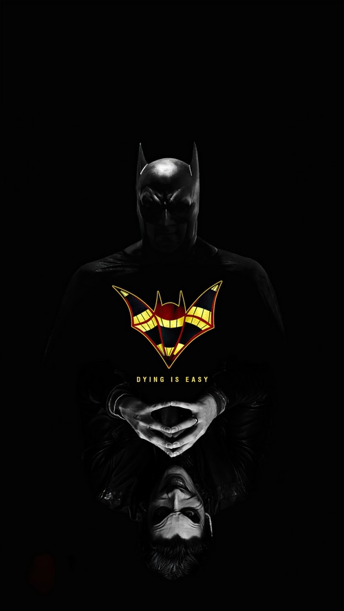 Batman and Joker artwork with "Dying is Easy" text