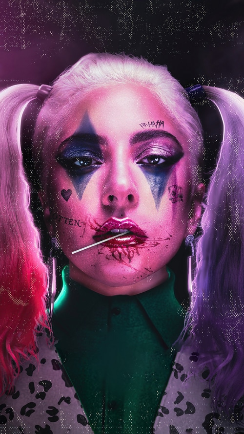 Harley Quinn artwork with lollipop and tattoos