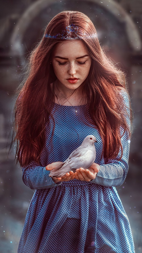 Girl with a white dove