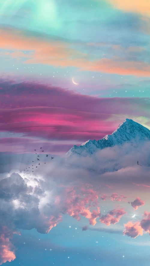 Digital art of a surreal mountain landscape