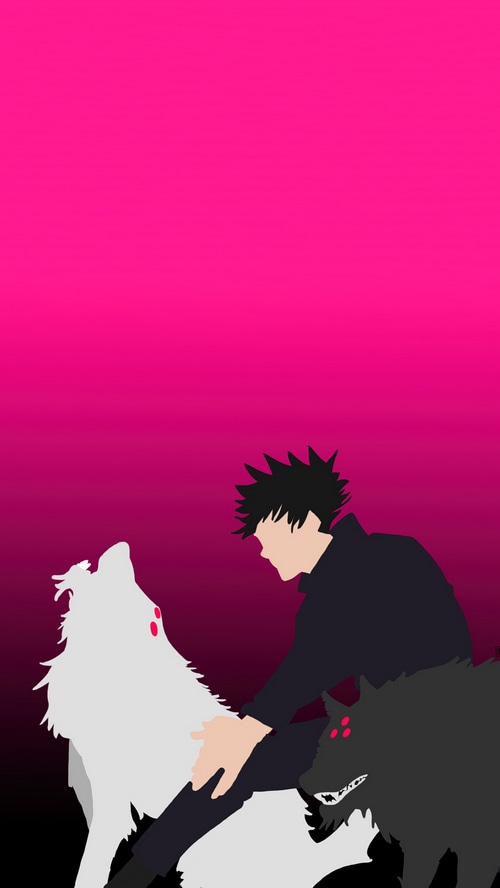 Jujutsu Kaisen minimalist art with Megumi Fushiguro and wolves
