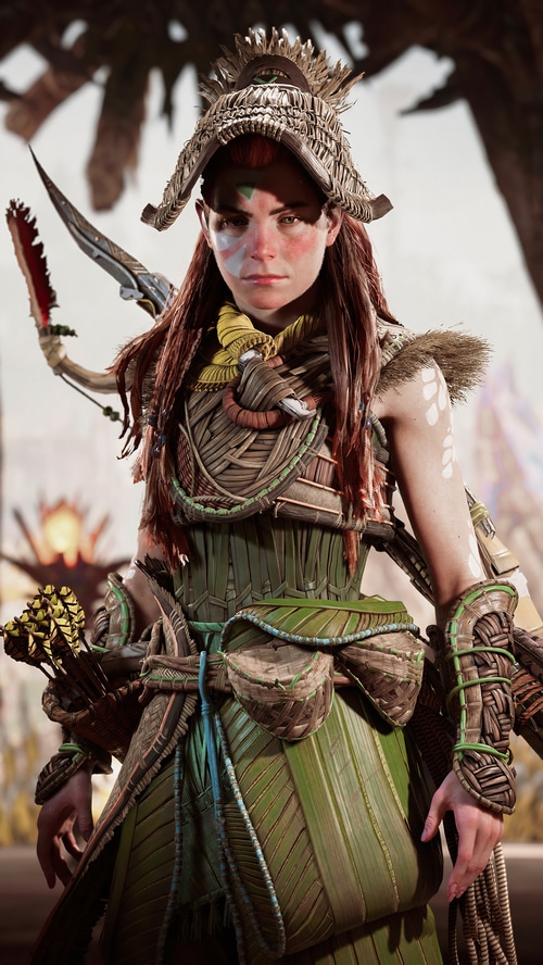 Aloy from Horizon Forbidden West with bow and arrows
