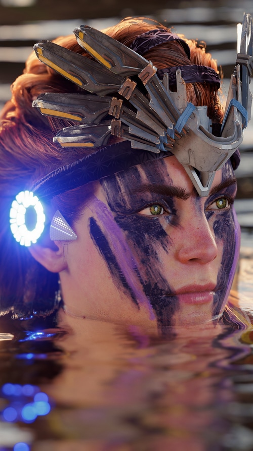 Aloy from Horizon Forbidden West in water