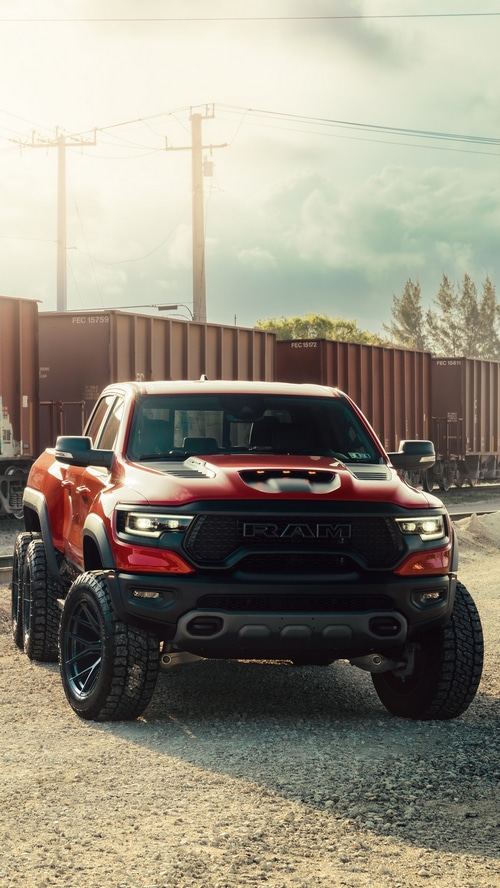 Red Ram TRX Truck with Train Cars