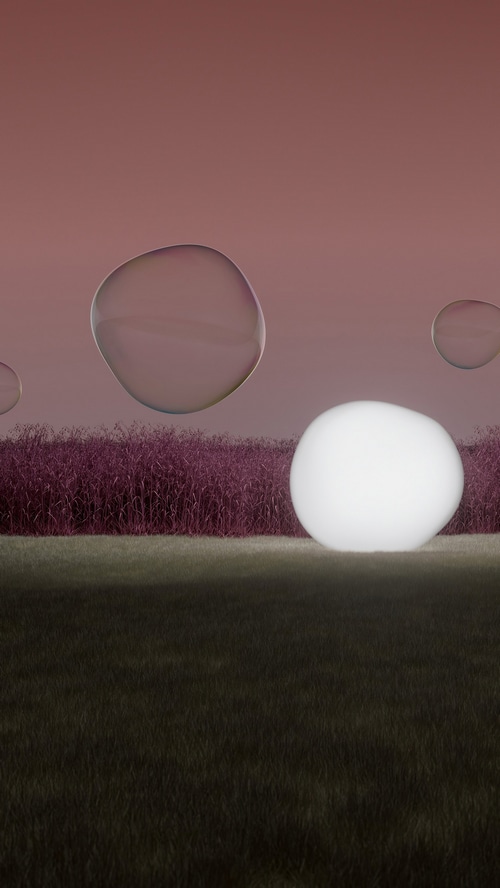 Digital art with floating bubbles and glowing orb
