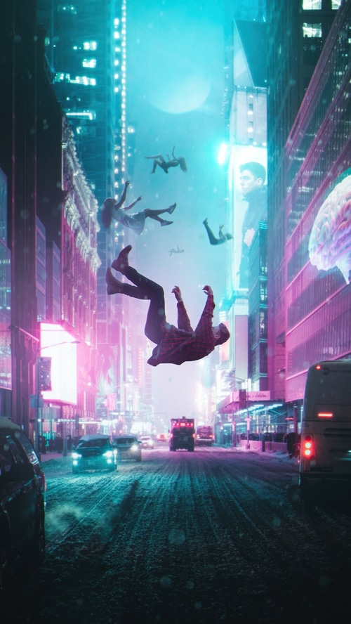 Digital Art of People Falling in a City