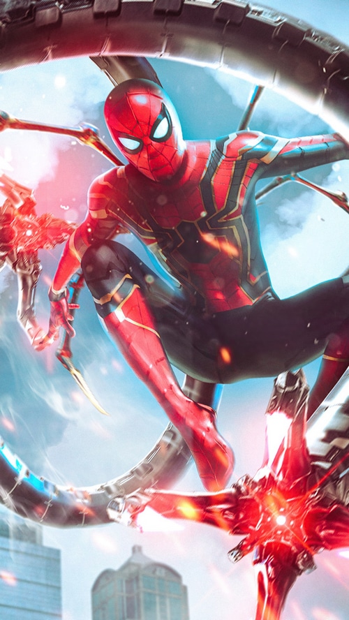 Spider-Man in battle with mechanical tentacles