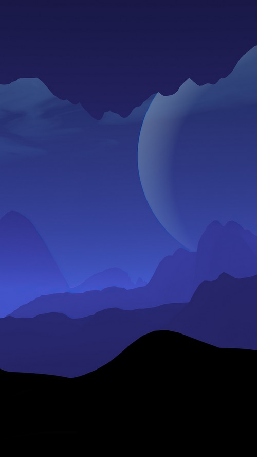 Minimalist digital art landscape with a large moon