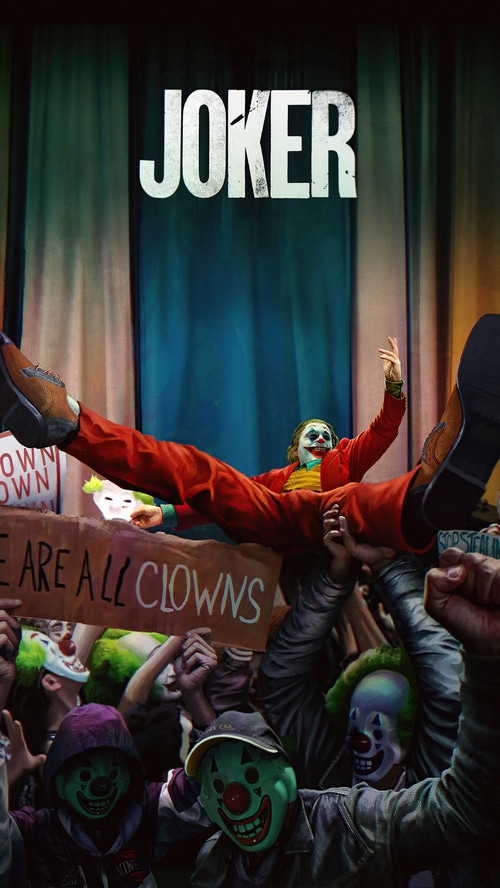 Joker movie poster with Arthur Fleck being carried