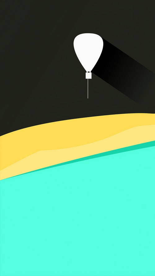 Minimalist white hot air balloon casting a long shadow