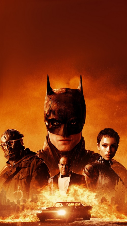 The Batman Movie Poster with Characters and Car