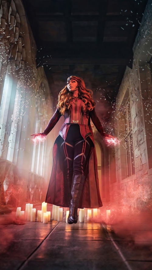 Scarlet Witch cosplay with magical effects