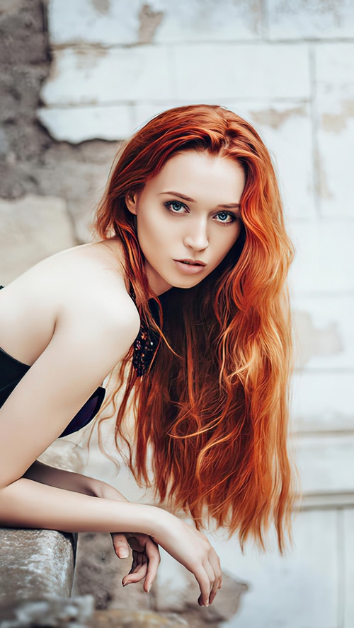 Model with long red hair