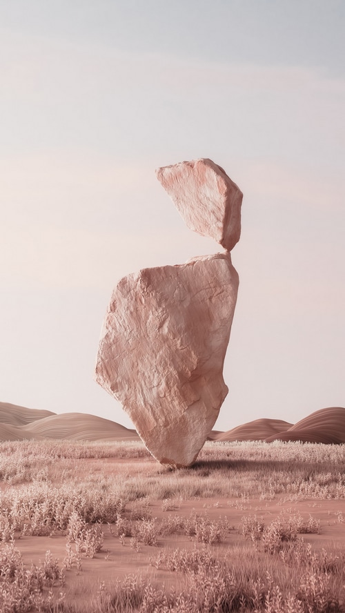 Balanced rocks in a desert landscape