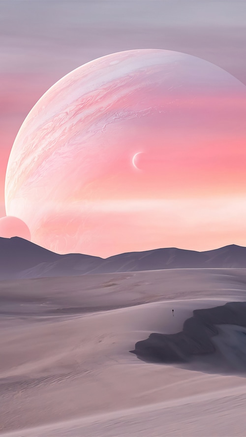 Digital Art of a Planet and Desert Landscape