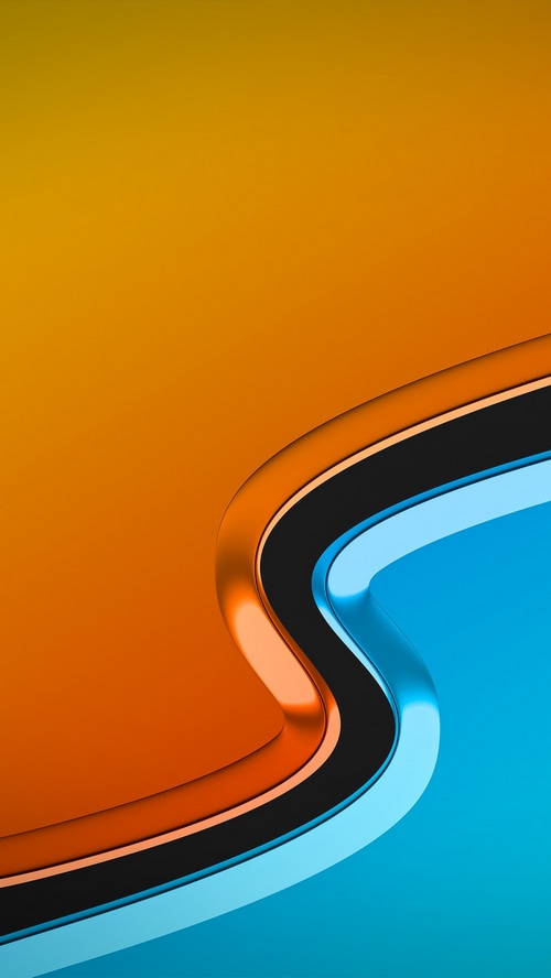 Abstract orange and blue wavy shapes with metallic accents
