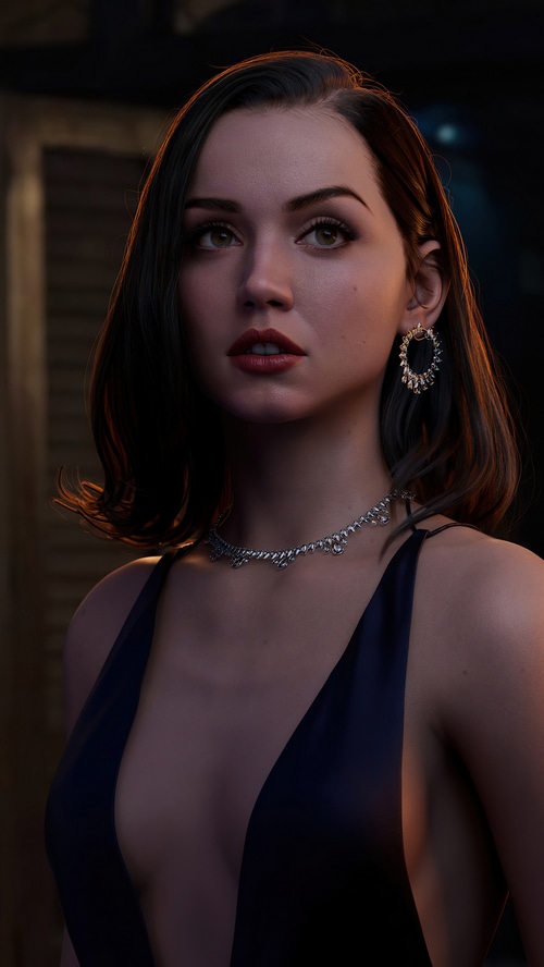 Ana de Armas in a dark blue dress