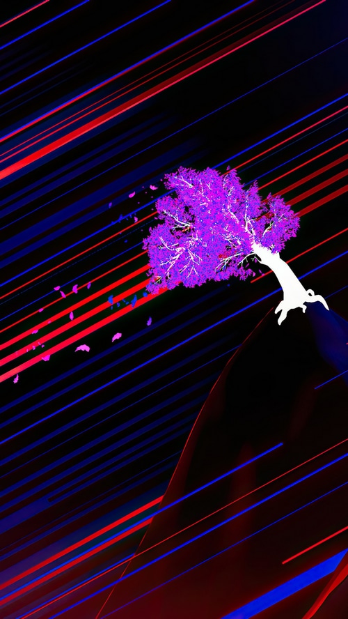 Digital Art of a Purple Tree with Red and Blue Lines