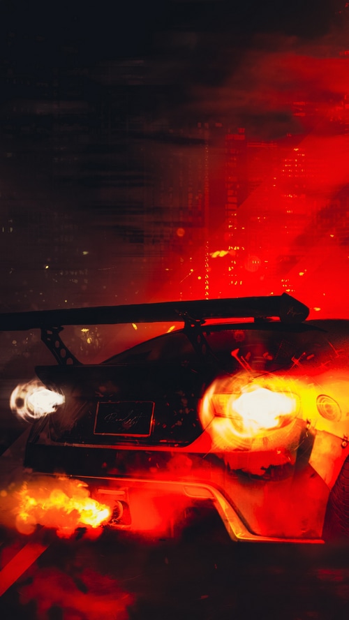 Digital Art of a Car with Flames