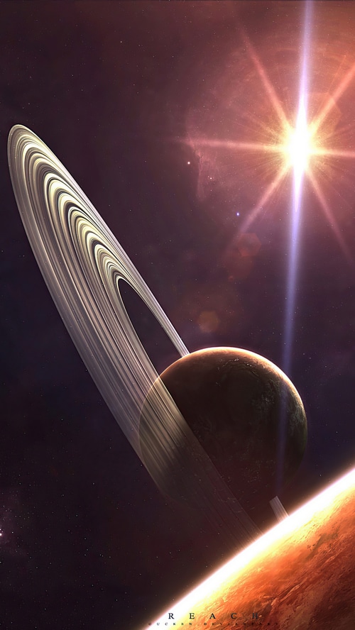 Digital Art of a Ringed Planet and a Star