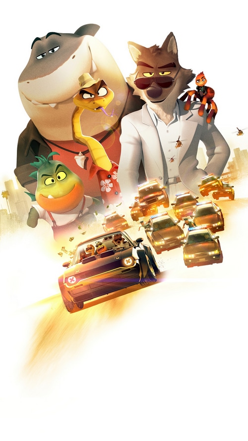 The Bad Guys movie poster with cars and police