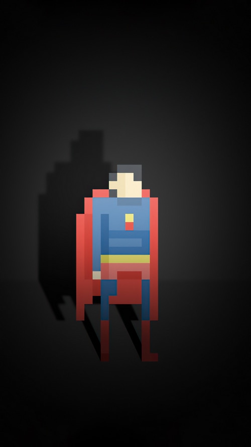 Pixel Superman with Red Cape and Shadow