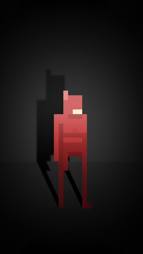 Pixelated Red Figure with Shadow