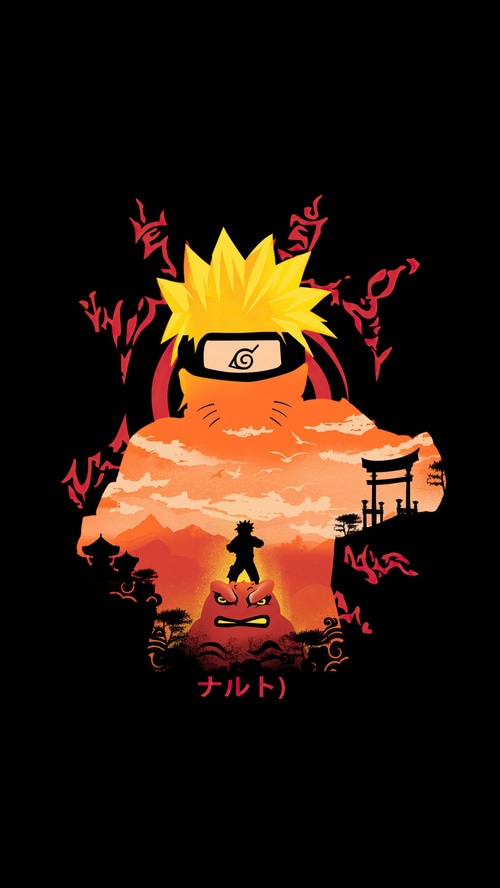 Naruto Silhouette Landscape with Japanese Torii Gate
