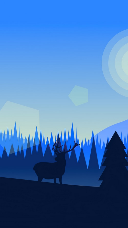 Deer in a stylized blue forest