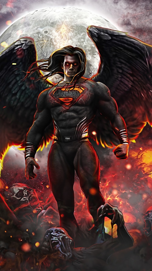 Dark Superman with Black Wings and Moon