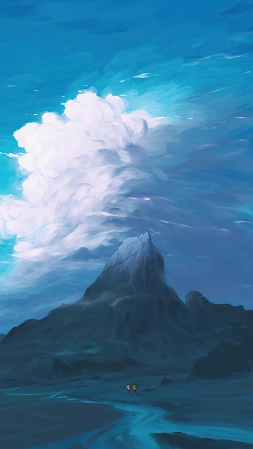 Digital Art of a Mountain and Clouds