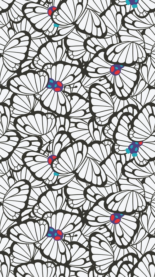 Abstract pattern of black and white butterflies
