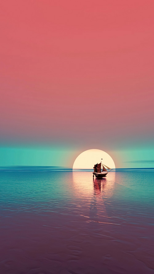 Minimalist sailboat at sunset digital art 4K