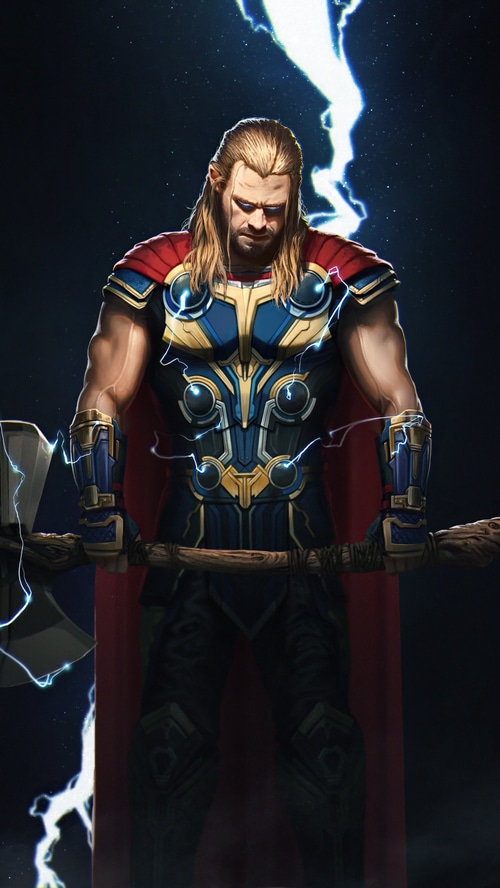 Thor with Stormbreaker in Thor: Love and Thunder 4K