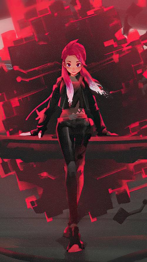 Artwork of a girl with pink hair