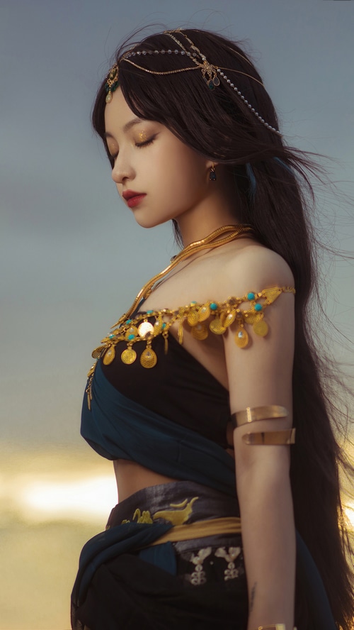 Fantasy girl in traditional costume with jewelry