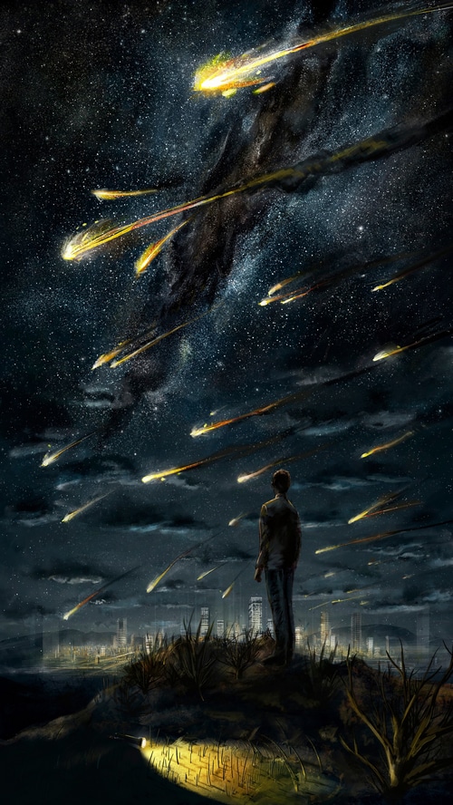 Digital Art of Meteor Shower Over City