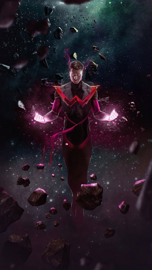 Wonder Man in Space with Asteroids