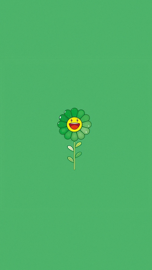 Green flower with smiling face artwork