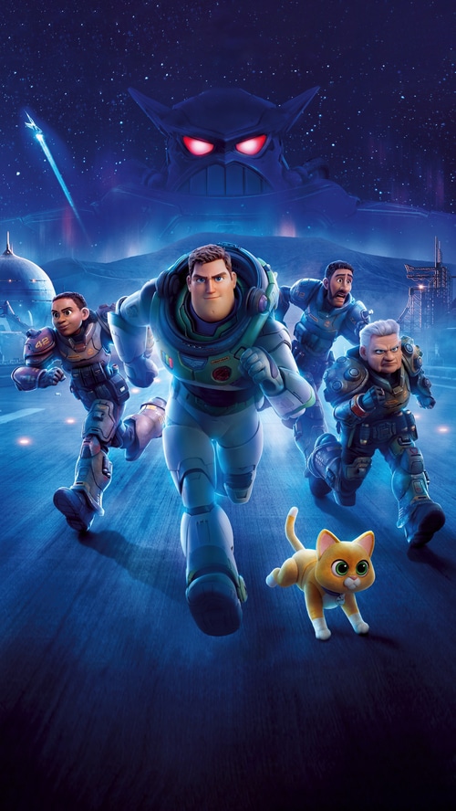 Lightyear characters running with Zurg in the background