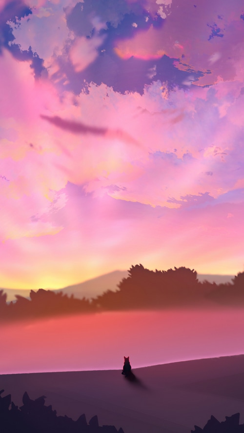 Digital Art of a Cat at Sunset