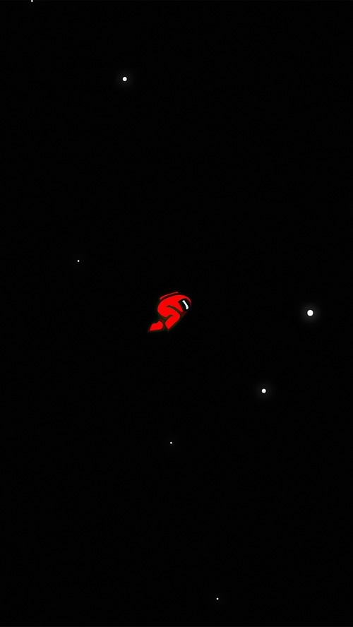 Red Among Us character in dark space with stars