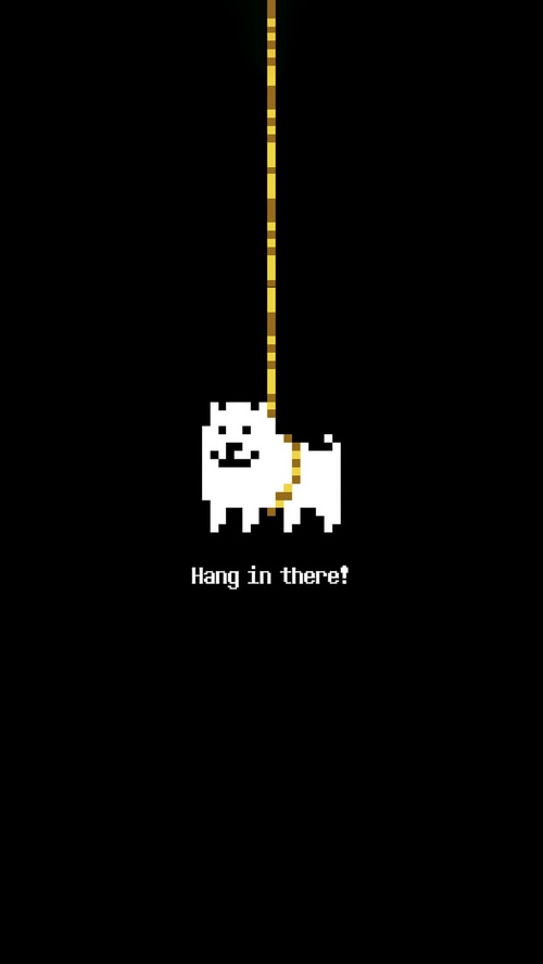 Annoying Dog hanging from a rope with text