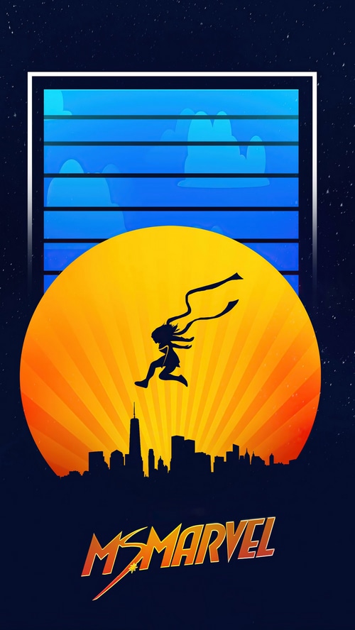 Ms. Marvel Silhouette Jumping Over City Skyline