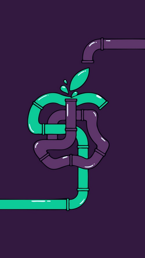 Apple logo made of pipes with water