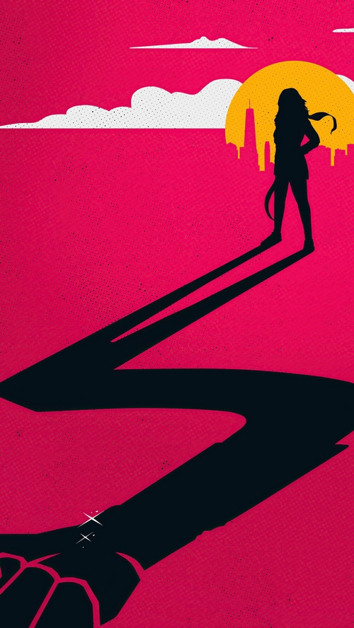 Ms. Marvel Silhouette with Cityscape and Shadow