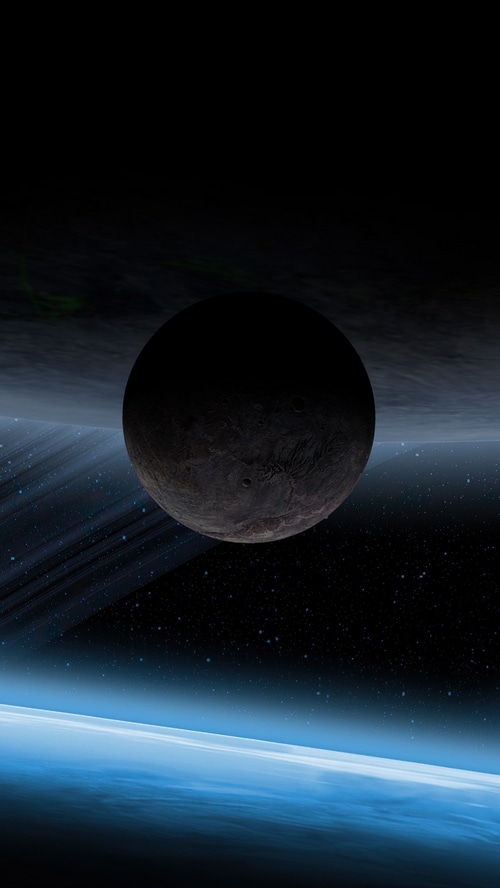 Digital artwork of a planet with rings in space